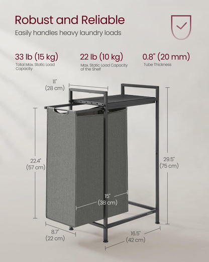 VASAGLE Laundry Hamper, Laundry Basket, Laundry Sorter with a Pull-Out and Removable Bag, Shelf