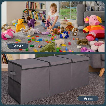 Extra Large Toy Storage Organizer with Lid - Sturdy, Collapsible Toy Chest Storage Box Design - Toys Bin with Dividers for Kids, Nursery, Bedroom, Playroom 37"x16"x14"