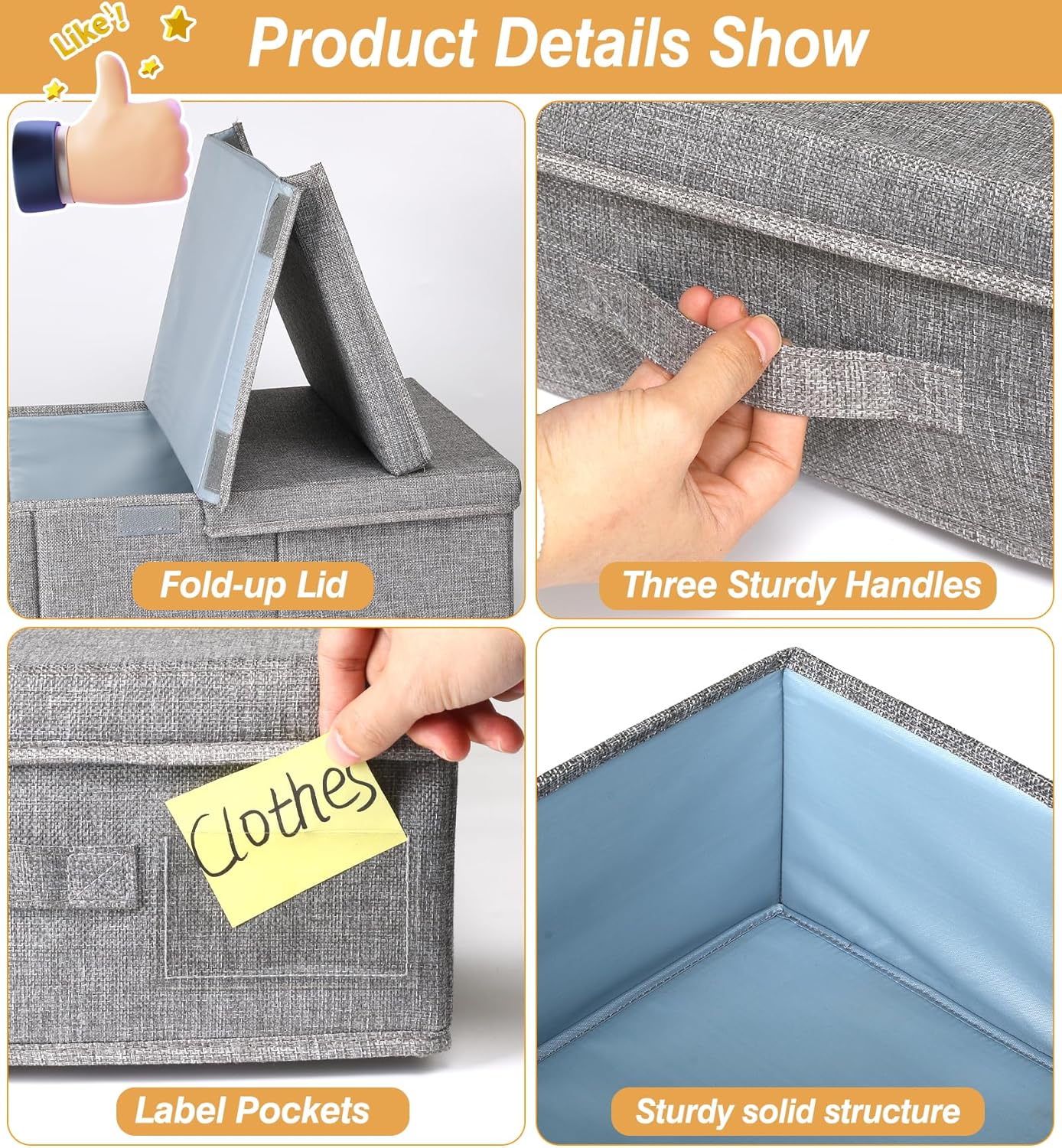 punemi Under Bed Storage Containers, 3 Pcs Large Blanket Clothes Storage Bag, Long Flat Firm Sides Underbed Organization And Storage w/ 3 Handles & Lid For Comforter Toy Closet, 31.1*15.7*6 inch Tall