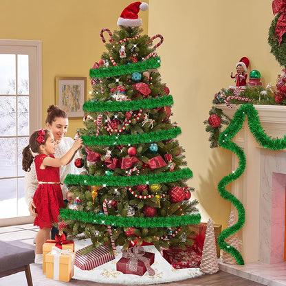 25 Feet Metallic Twist Tinsel Garland Backdrop for Parade Floats, Christmas Eve, New Year, Valentine's Day Party Decorations (Green, 4in x 25ft)