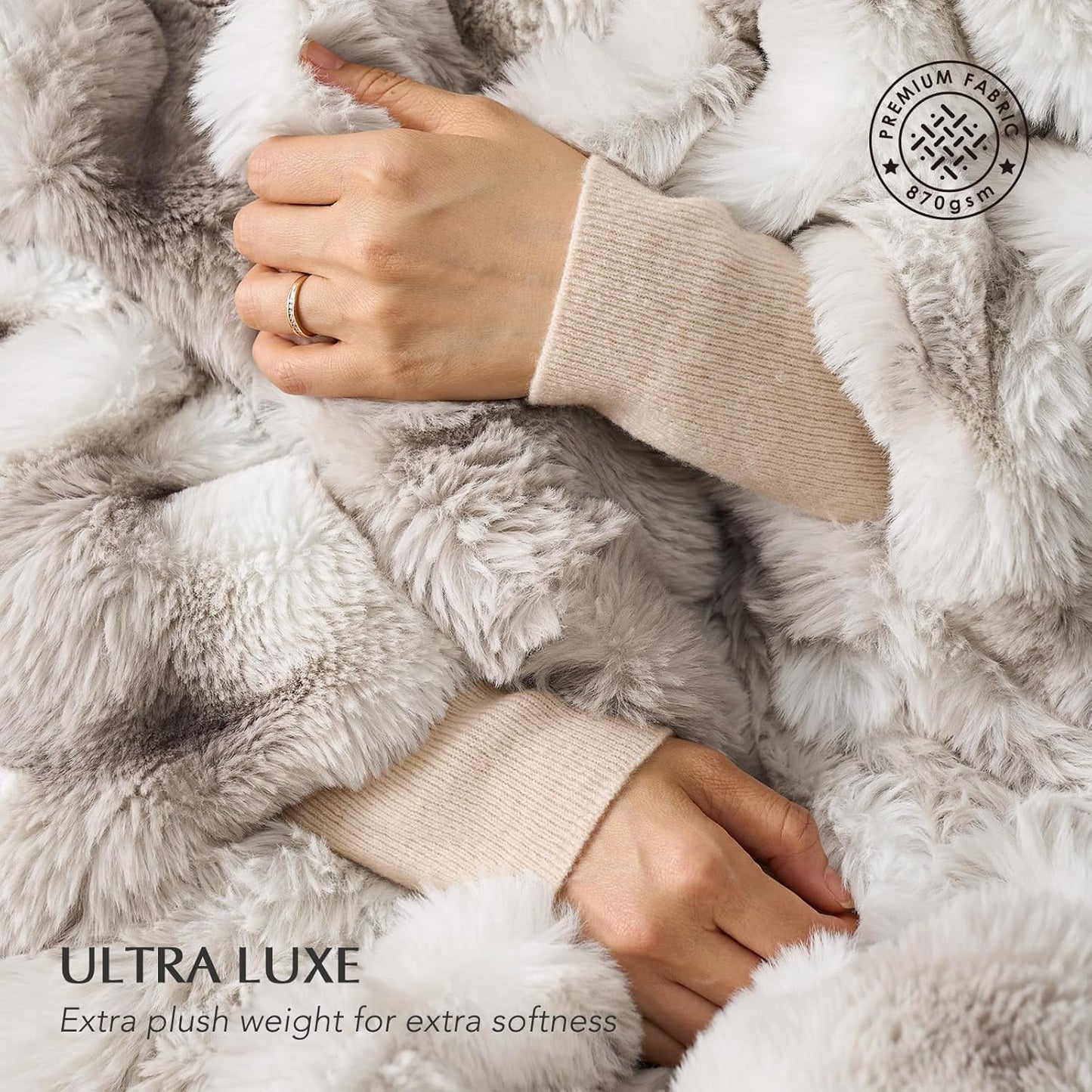 EVERGRACE Ultra Soft Luxury Fluffy Ridgeline Faux Rabbit Fur Throw Blanket, Thick Warm Bubble Throw for Bed, Cozy Plush Reversible Blankets for Couch, Chair, Sofa, Light Grey, 50x60 Inches, 870 GSM