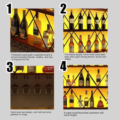 59in Wine Rack Wall Mount with Glass Holder, 3-Tier Floating Wine Rack, Multi-Function Bar Wine Bottle Display Rack for Commercial Restaurants, Tea Rooms, Bars, Wine Cellars (black, 59.05in/150cm)