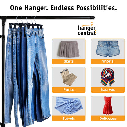 Hanger Central 12 inch 30 Pack Pants Hangers Slim Plastic Clothes Hangers with Clips for Skirts