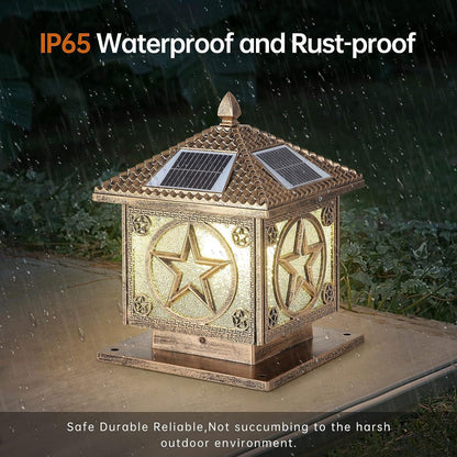 SLAWA Outdoor Solar Post Cap Light 9.8In Bronze Column Lights Square Waterproof Landscape Lighting with Remote Pillar Lamps Fence Deck Cap Light Solar Power Lantern Porch Mailbox Lawn Porch Fixture