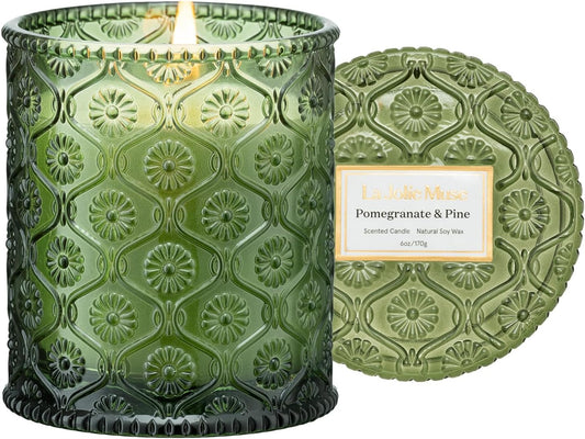 LA JOLIE MUSE Christmas Candles, Pine & Pomegranate Candle -Lemon, Pomegranate & Pine | 6 oz