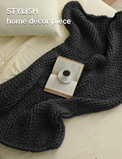 YnM Chunky Throw Blanket, Medium-Weight, Hand Knitted, Skin Friendly, Ventilated and Breathable, Machine Washable, Home Décor Piece for Couch, Sofa and Bed (Charcoal Grey, 50x70 Inch)