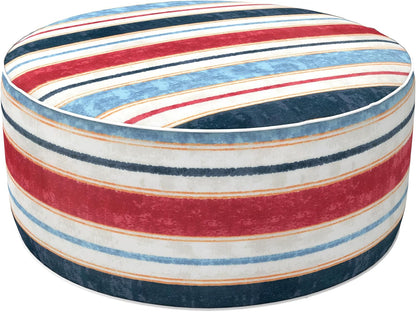 LVTXIII Inflatable Stool Ottoman Footrest with Handle, Decorative Fade-Resistant Foot Stool, Indoor or Outdoor Pouf for Home Garden and Camping Use, D21 x W 21 x H9, Stripe Red Blue