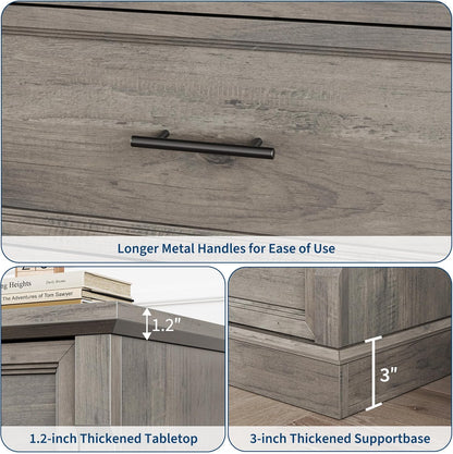 GAOMON Grey 6 Drawer Dresser for Bedroom, Farmhouse 47.2" Wide Chest of Drawers with Metal Handles, Rustic Double Wood Dresser, Storage Dressers Organizer for Living Room, Nursery