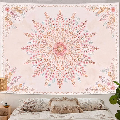 Lunerfex Floral Mandala Tapestry Boho Tapestry for Bedroom Pink Tapestries Wall Hanging Living Room Wall Art and Home Decor 70x90