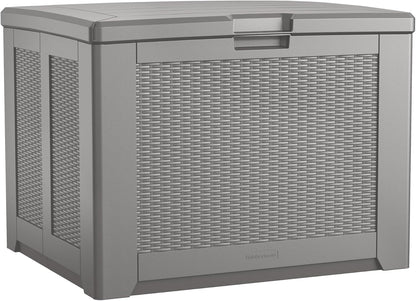 Rubbermaid Medium Resin Outdoor Storage Deck Box (74 Gal) Weather Resistant Gray Deck Organization for Home/Backyard/Pool Chemicals/Toys/Garden Tools/Porch/Patio Cushions