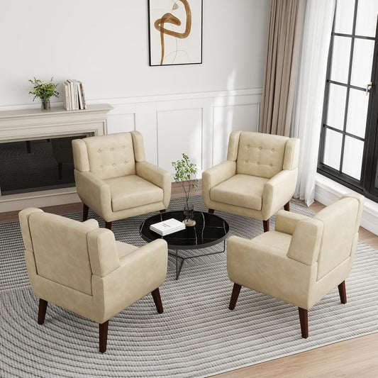 UIXE Faux Leather Accent Chairs Set of 4, Modern Arm Club Chair Upholstered Armchair for Living
