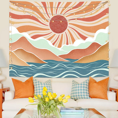 Lunerfex Boho Sun Tapestry Sunset Wall Tapestry, Mountain Tapestries for Bedroom 80s Tapestries Wall Hanging for Bedroom Living Room Decor Boho-2 44"x60"