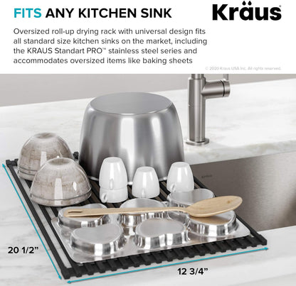 KRAUS Multipurpose Over-Sink Roll-Up Dish Drying Rack, Colander and Trivet in Aqua, KRM-10AQ