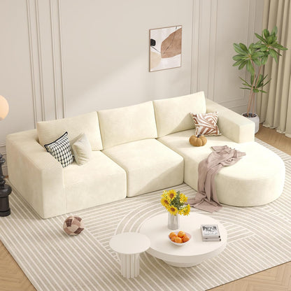 Modular Sectional Sofa with L-Shape Chaise,Cloud Sectional Modern Sleeper Couch with Deep Seat,Sponge Compression Sofas No Assembly Required(Beige-Corduroy Fabric) 1PCS