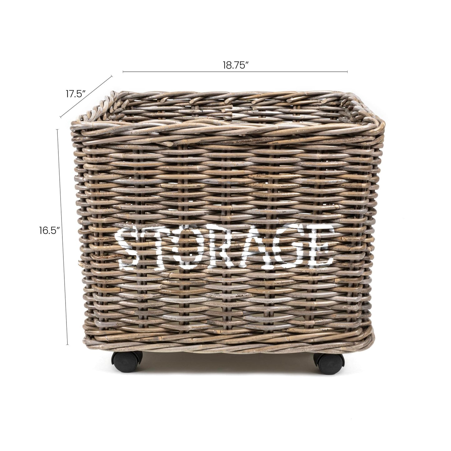 happimess Yael Coastal Hand-Woven Rattan Basket with Wheels, Kubu Gray