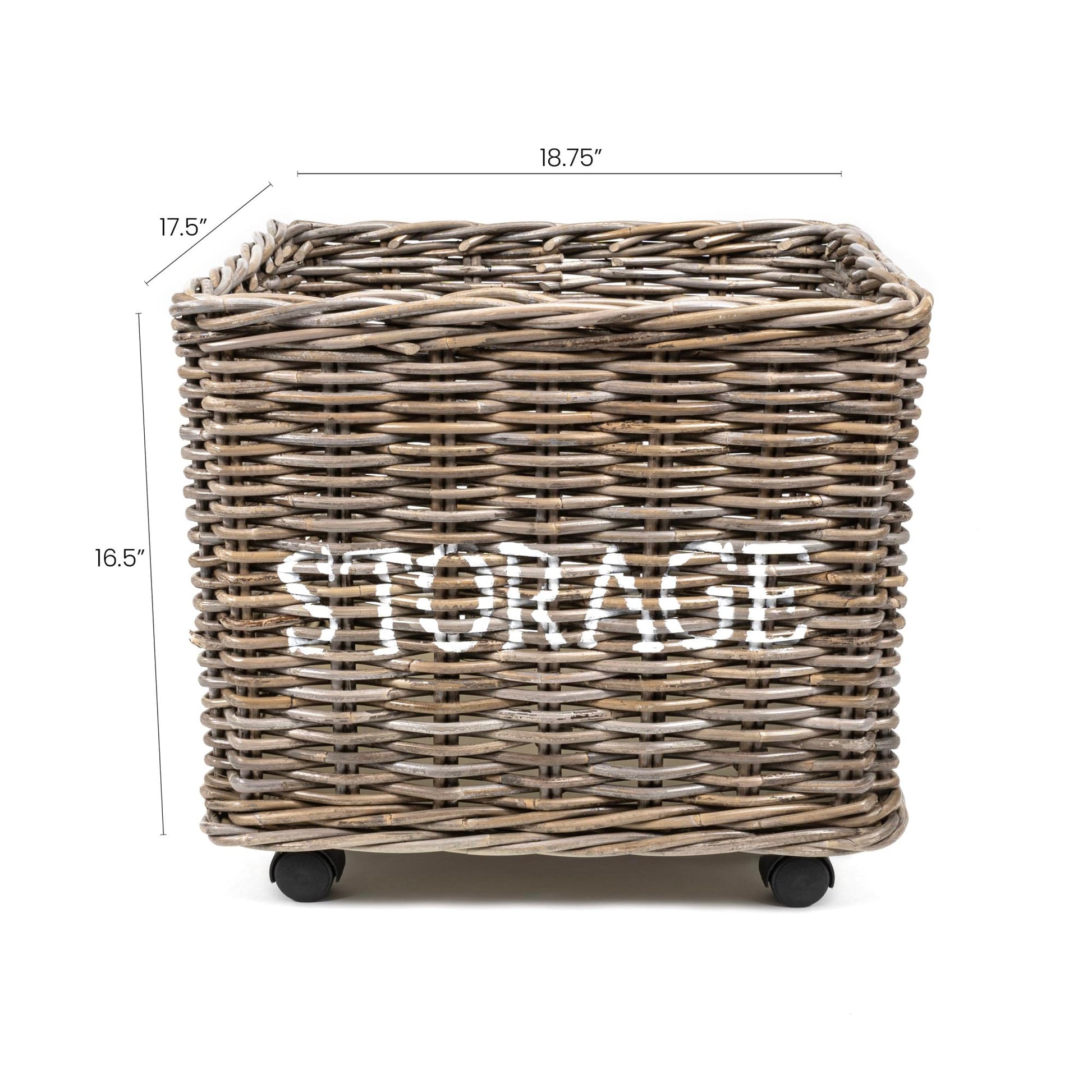 happimess Yael Coastal Hand-Woven Rattan Basket with Wheels, Kubu Gray