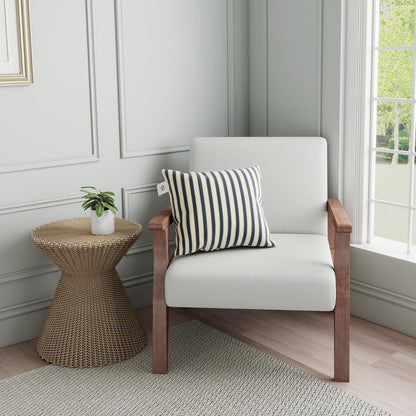 HNY Mid Century Armchair with Wood Frames, Linen Upholstered Living Room Arm Chair, for Living Room, Bedroom, Ivory