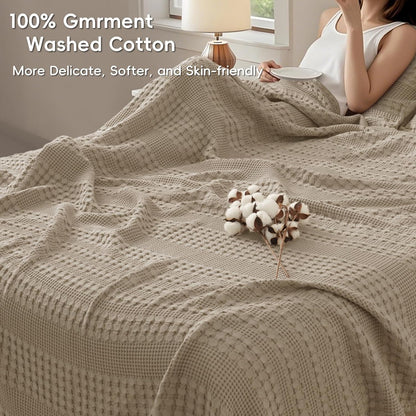 PHF 100% Cotton Waffle Blanket Oversized King 120"x120", Lightweight Breathable Extra Large 10'x10' Summer Blankets for Bed, Giant Big Luxury Aesthetic Woven Bedding for Home Decor, Simply Taupe