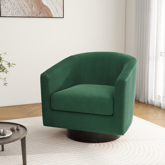 Swivel Barrel Accent Chair, Modern Round Corduroy Fabric Arm Chair for Living Room, Bedroom, Comfy