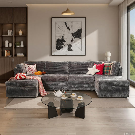 ovios Sectional Sofa Couch with U-Shape Chaise Ottomans, Comfy Modular Cloud Couches with Deep