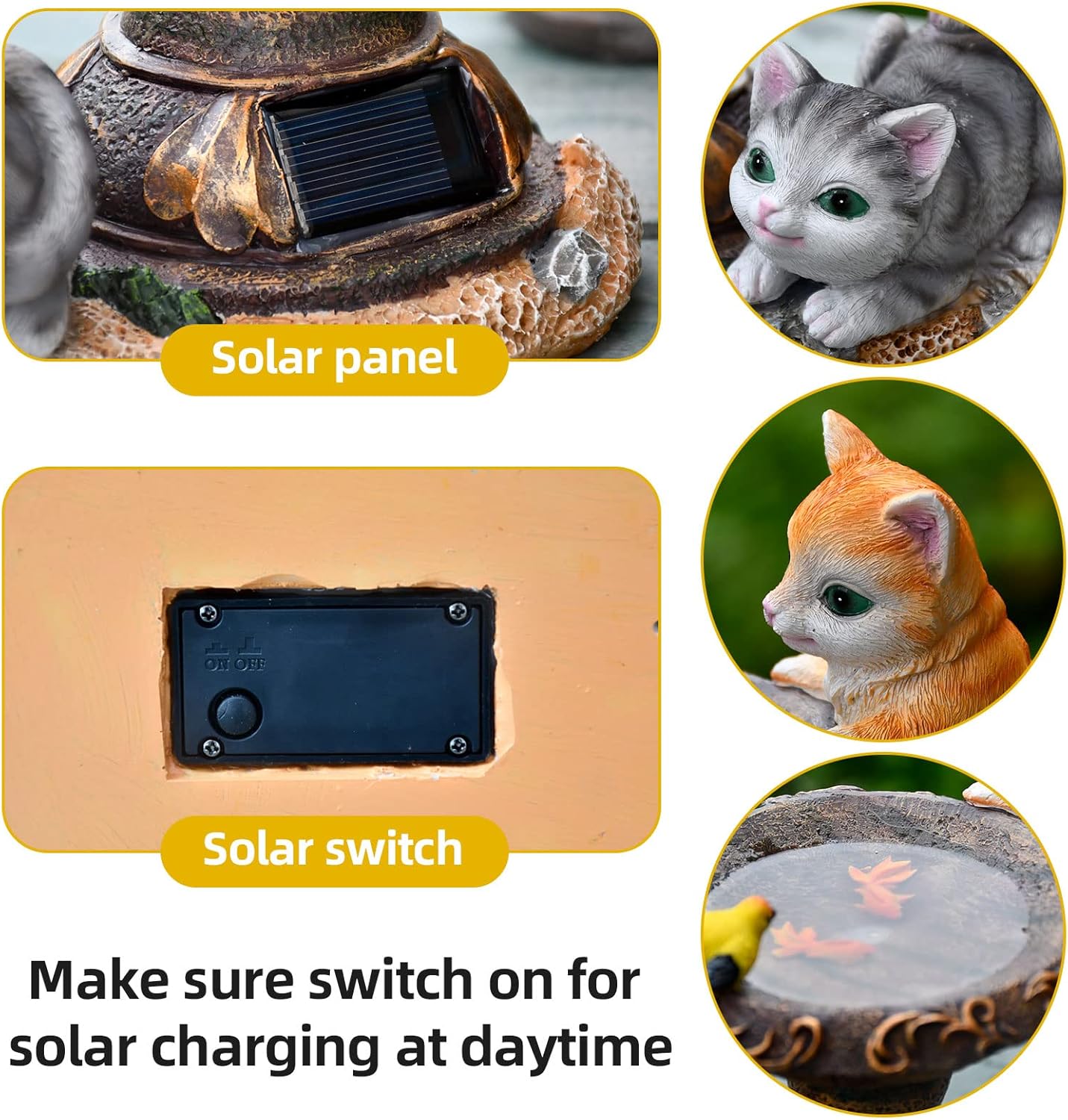 Cat Garden Figurines Outdoor Decor Solar Statue with LED Lights for Patio Lawn Yard Art Decoration Housewarming Garden Gift