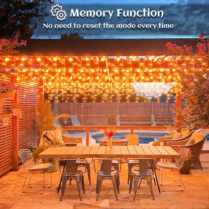 33 FT 400LED Halloween Lights, Orange Icicle Lights for Outside, Clear Wire Twinkle String Light with Timer 8 Modes Waterproof for Window House Patio Yard Wedding Classroom Festival Decor