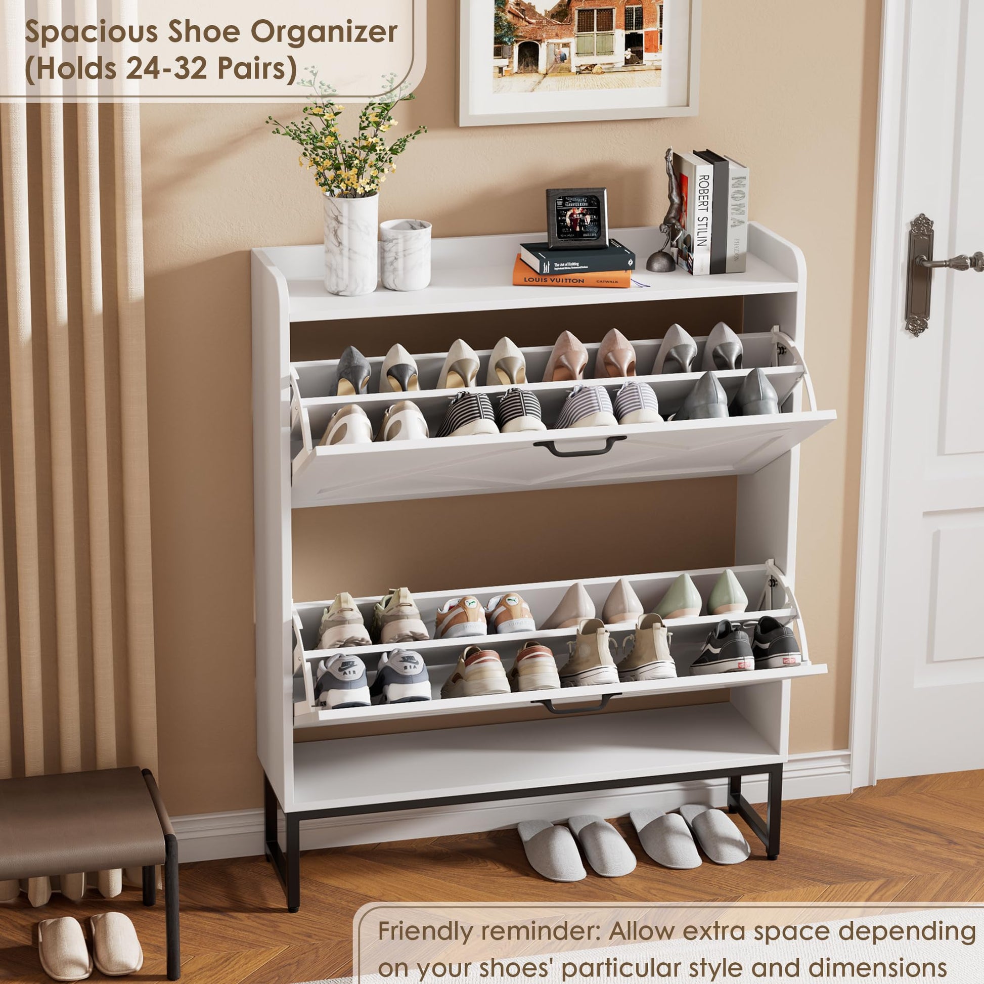 Nicetree Shoe Storage Cabinet with 2 Flip Drawers, Freestanding Shoe Organizer, Shoe Cabinet with