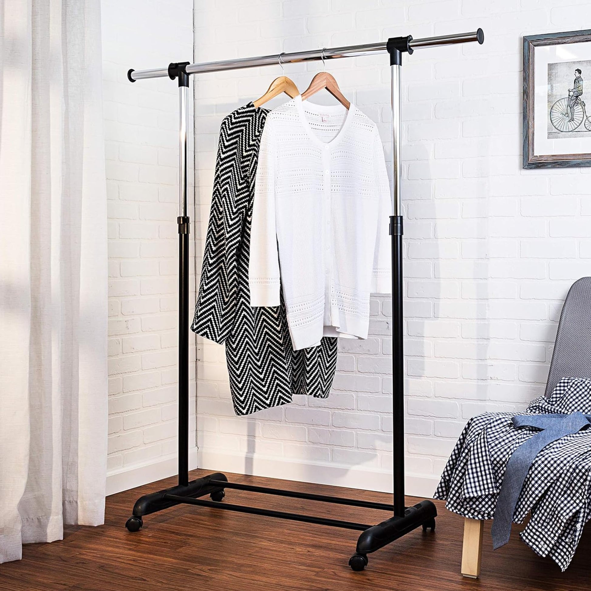 Honey-Can-Do Rolling Garment Rack with Adjustable Height and Width, Metal Clothes Rack, Heavy-Duty