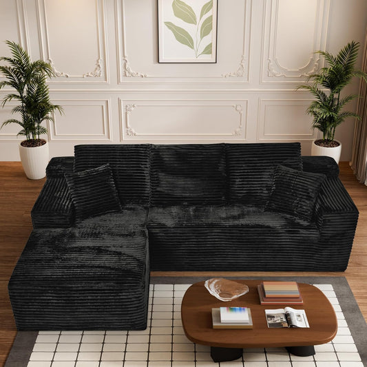 Modular Sectional Sofa Cloud Sectional Couch, 107" Comfy Fluffy L Shaped Black Couches for Living