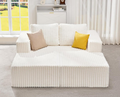 Hobestluk Modular Sectional Sofa Memory Foam Couch Sofa Bed Loveseat with Chaises Cloud Couch with Removable Cover Large Sectional Couches for Living Room (Strip White, Sofa Bed)