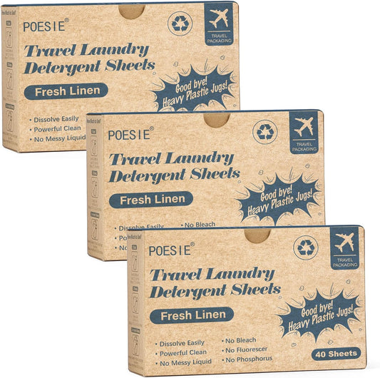 Poesie Travel Laundry Detergent Sheets 120 Sheets Liquidless Clothes Washing Strips Fresh Linen