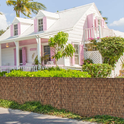Brown 5.6FT X 16.4FT Reed Fencing Roll, Balcony Privacy Reed Shade Bamboo Fencing Garden Fence Border, Wind Block Sunshade Fence Screen for Outdoor Yard Patio Flower Bed Edge
