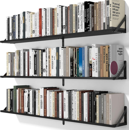 Heimlove 48 Inch Large Wall Bookshelves Set of 3, Wall Mounted Bookshelves,Heavy Duty Wooden Shelves for Living Room,Bedroom,Kitchen,Laundry Room Storage & Decor