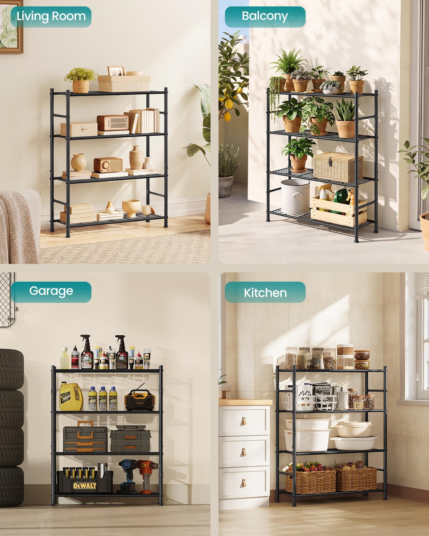 SONGMICS 4-Tier Storage Shelves, Steel Wire Shelving Unit, Easy Assembly Organizer Rack, 31.5 x