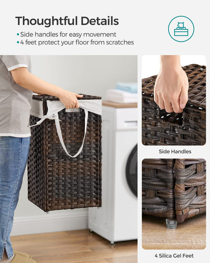 SONGMICS Laundry Hamper with Lid, 17.2 Gallon (65 L) Synthetic Rattan Clothes Laundry Basket with