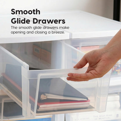 IRIS USA 3-Drawer Slim Narrow Storage Organizer, 2-Pack, White/Clear