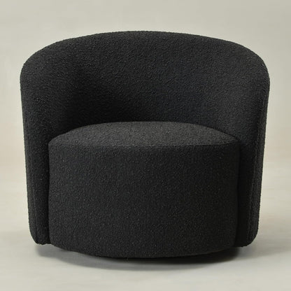 KINWELL 34" Boucle Swivel Barrel Chair with 18" Round Ottoman Set, Fully Assembled Set of Sherpa Accent Chair and Footrest, Modern Comfy Armchair and Footstool for Living Room and Bedroom, Black