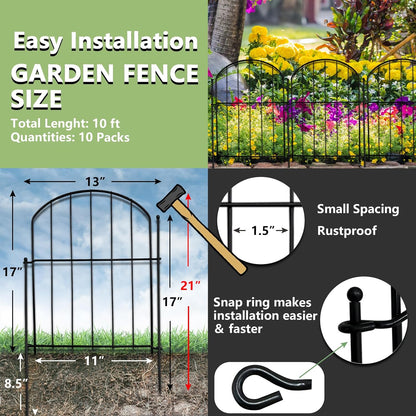 21in(H) x 10ft(L) 10 Panels Garden Fence Animal Barrier No Dig, Rustproof Arched Small Metal Fencing, 1.5in Gap Fence Border, Outdoor Decorative Fence for Yard Dogs Rabbits