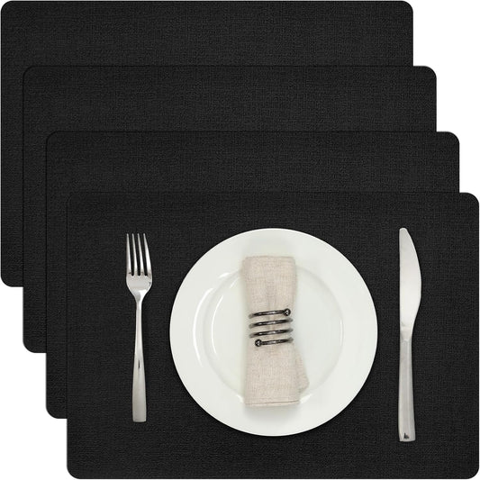 Myir JUN Placemats Dual Sided, Faux Leather Place Mats Set of 4 Indoor Placemats for Dining Table Outdoor Placemats Square Non-Slip Washable Table Mats (Black, Set of 4)
