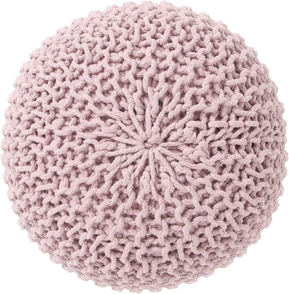 REDEARTH Round Pouf Ottoman - Hand Knitted Boho Poof Home Décor Pouffe Circular Footrest for Living Room - Bedroom - Lounge - 100% Cotton (19.5"x19.5"x14") - Pale Pink