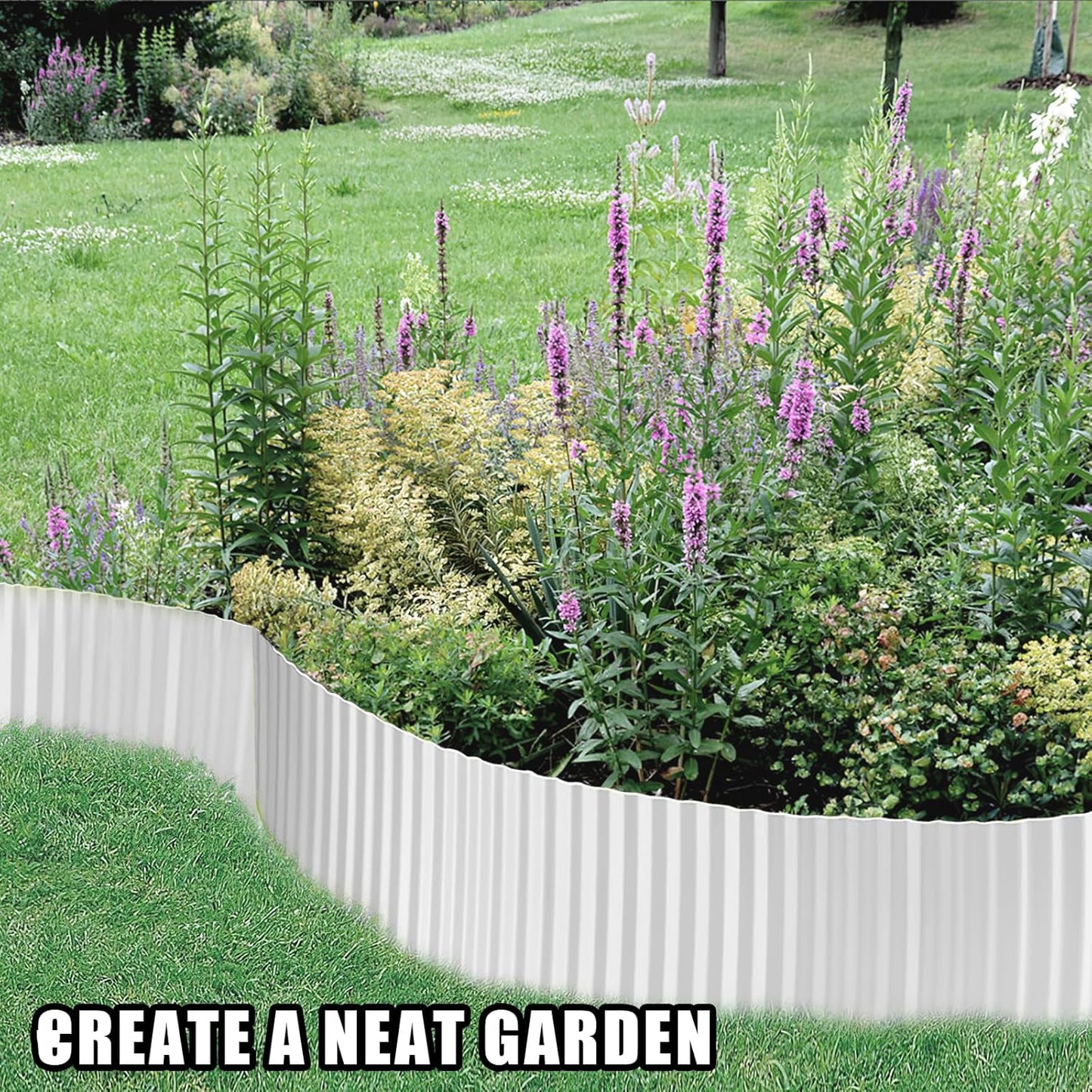 Corrugated Metal Garden Edging - 10 Inch X 10 FT Landscape Edging Border, Flexible Border for Garden Fence, Flower Bed, and Lawn (Silver)