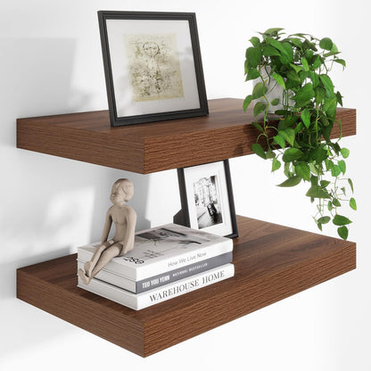 Heimlove 24 x 12 Inch Deep Floating Shelves Wall Mounted with Invisible Brackets,Storage Hanging Shelf for Wall Decor in Bathroom, Bedroom, Toilet, Kitchen, Living Room, Office Set of 2 (Walnut)