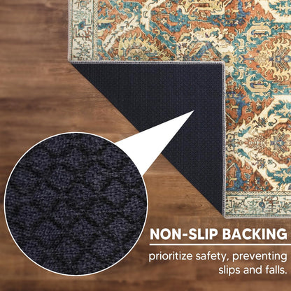 Keen Home Design 4x6 Rug - Machine Washable Area Rug with Non-Slip Backing, Ideal for Living Room, Dining Room, Bedroom - Vintage, Easy Clean, Durable, Low Pile Rug - (4' x 6')