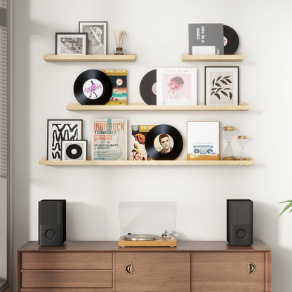 Picture Ledge Shelf for Wall, 16 inches Solid Pine Wood Nursery Book Shelves 3 Packs, Floating Ledge Shelves for Kids' Room Bedroom Bathroom Living Room Photo Frames Office Nursey Wall Decor, Natural