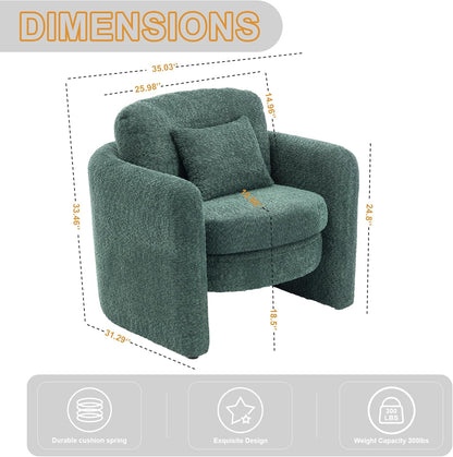 Chenille Accent Armchair Oversize Upholstered Barrel Comfy Modern Round Lounge Chair with Pillow Cozy Reading Chairs for Apartment,Office,Living Room,Dining,Makeup,Club,Green