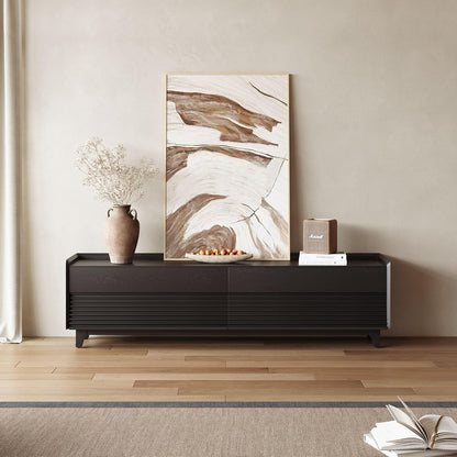 POVISON Fully-Assembled Mid Century Modern TV Stand with Legs, 78.74" Wood Media Console with Adjustable LED Light, Entertainment Center with Storage for Living Room