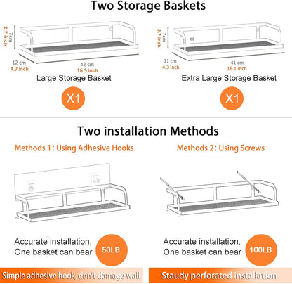 PUSDON Metal Wall Hanging Basket 2 Packs DIY Suitable for Multiple Scenes - Large Black Hollowout