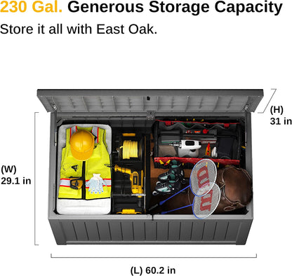 EAST OAK Outdoor Storage Box, 230 Gallon Deck Box,Grey - Lockable, Waterproof, UV-Resistant Large Storage Container for Patio Cushions & Garden Tools.