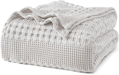 PHF 100% Cotton Waffle Weave Blanket Twin Size, Soft Lightweight Breathable Cozy Summer Blankets for Bed, Luxury Aesthetic Woven Bedding for Home Decor, 66"x90", Light Grey