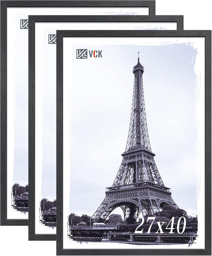 VCK 27x40 Solid Wood Poster Frames Set of 3, Exclusive Woodgrain Black Picture Frame, Wall Mounting Hanging